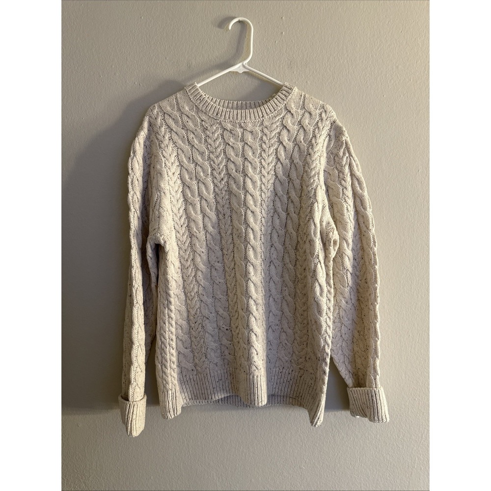 Lucky Brand Fisherman Cable Knit Sweater Men's Tan Medium Speckled Wool Blend
